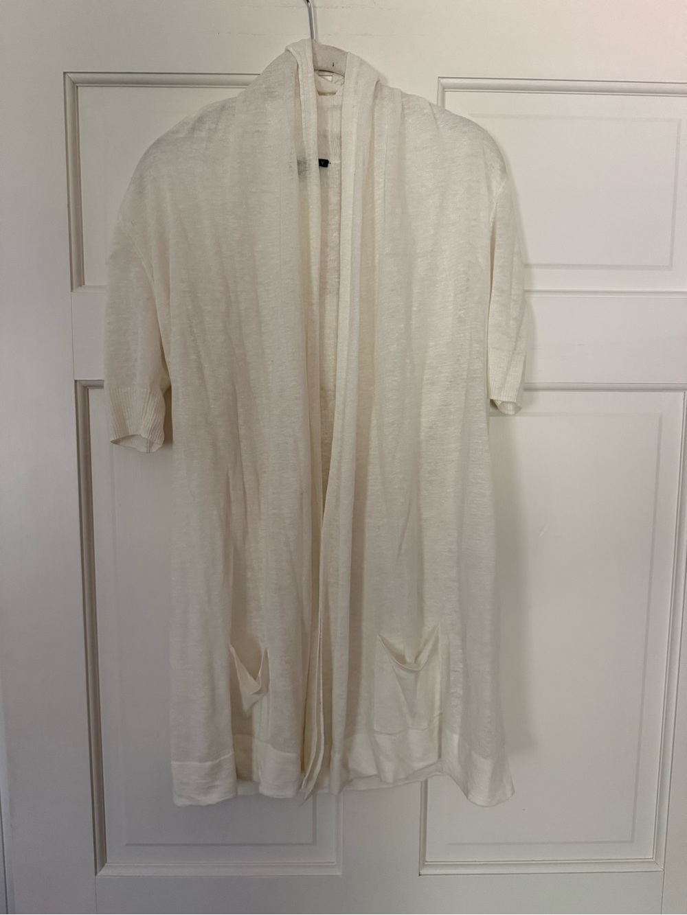 Theory Cream Linen Open-Front Short-Sleeve Cardigan